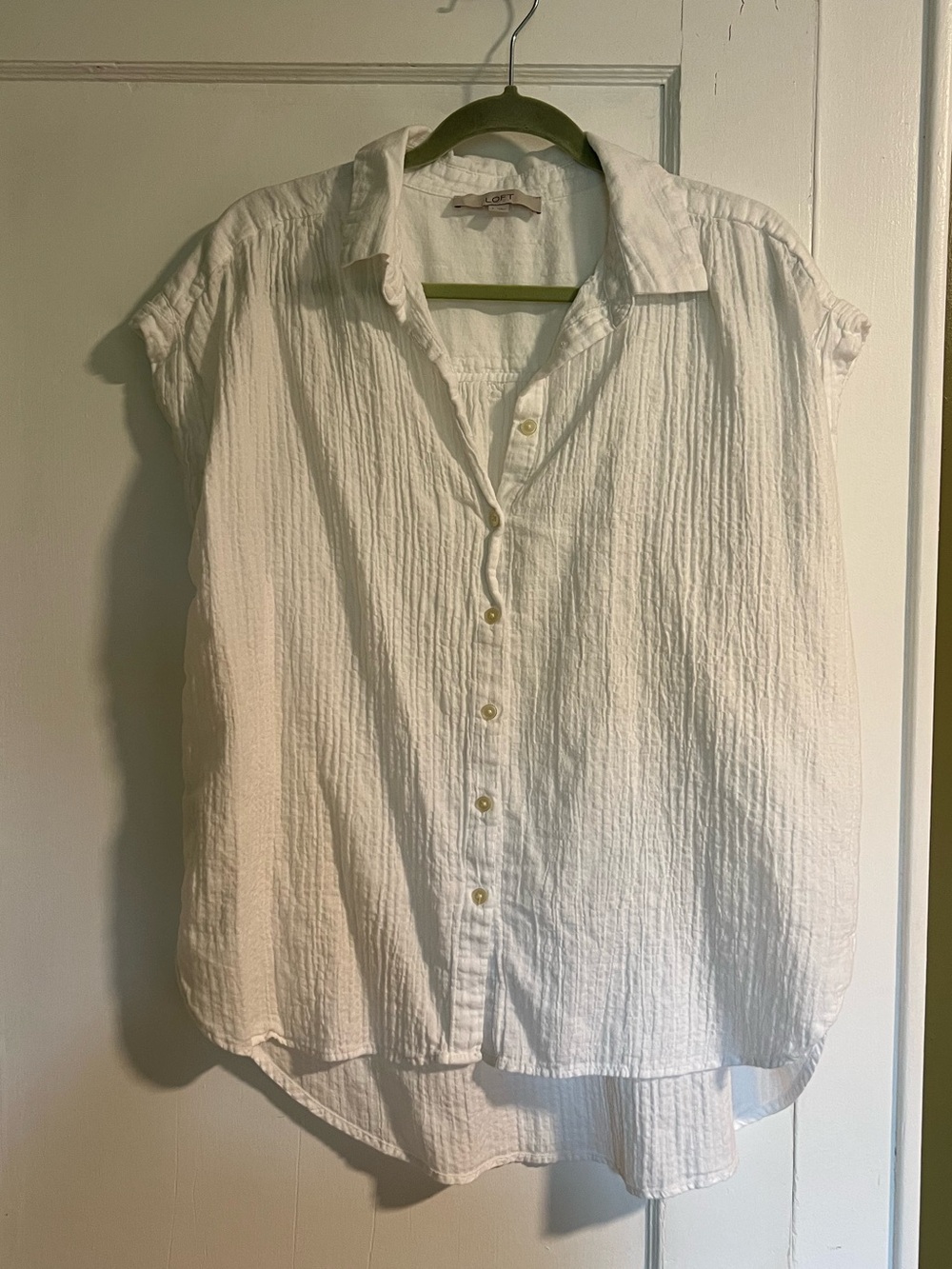 LOFT Lightweight White Gauze Button-Up Top, XL